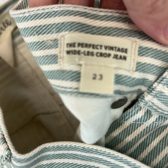 Madewell - The Perfect Vintage Wide - Leg Pale Celadon Stripe Crop Jean Size 23 - Picture 12 of 12